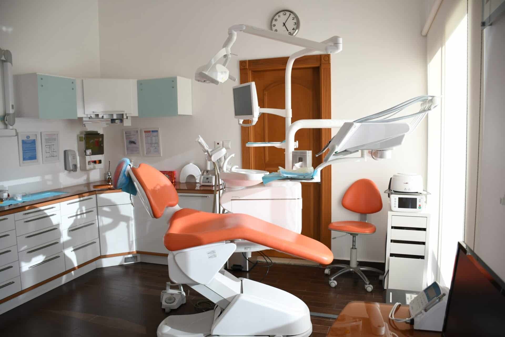 Modern dental office setup with IT infrastructure and digital equipment